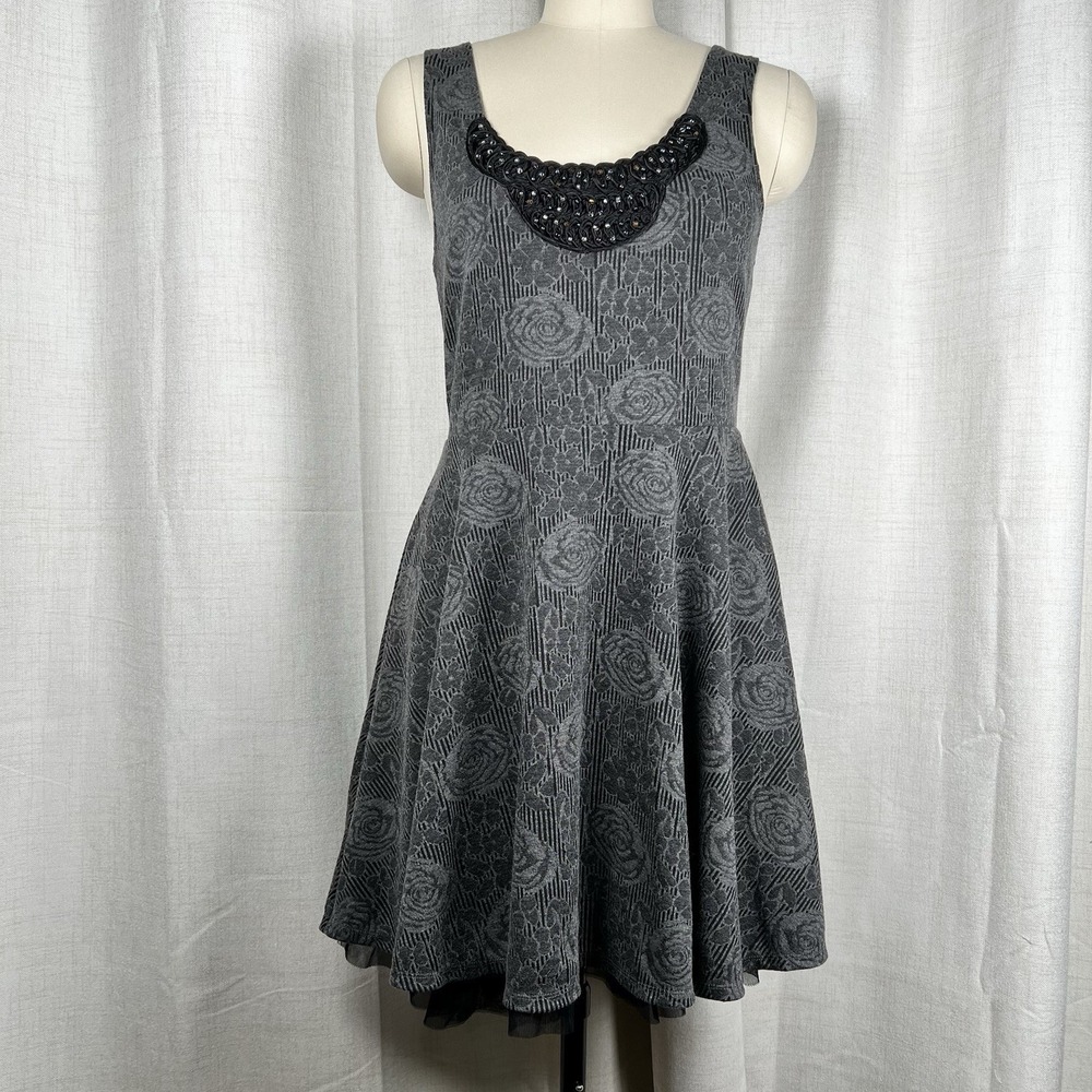 Free People‎ Rock Princess Mini Flare Dress Rose Tulle Sleeveless Embossed Large